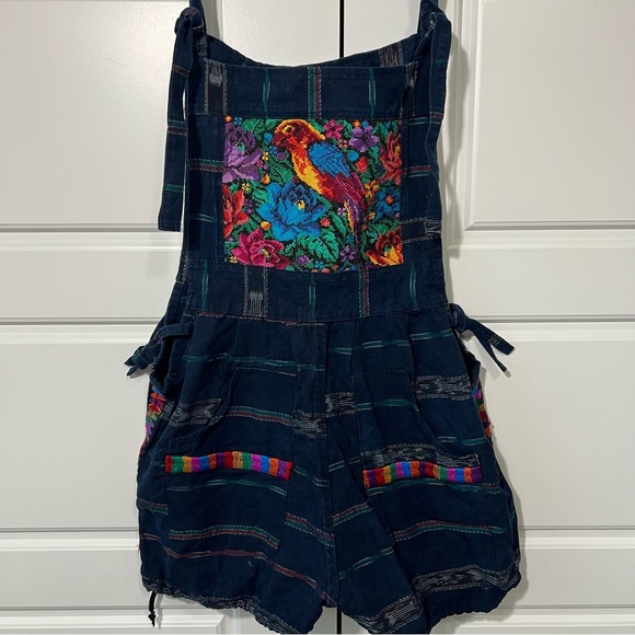 Source Unknown Other - Handmade Embroidered Romper Jumpsuit Parrot Colorful Pockets Tie Straps